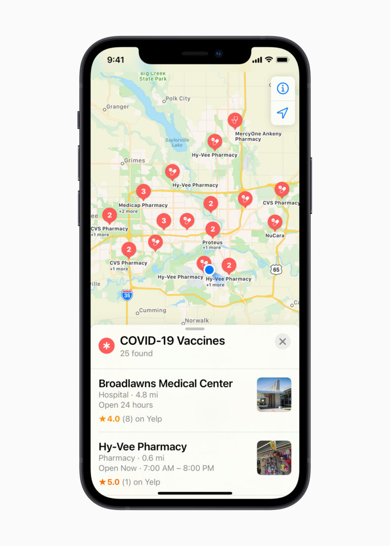 Apple Maps Now Shows COVID Vaccination Locations