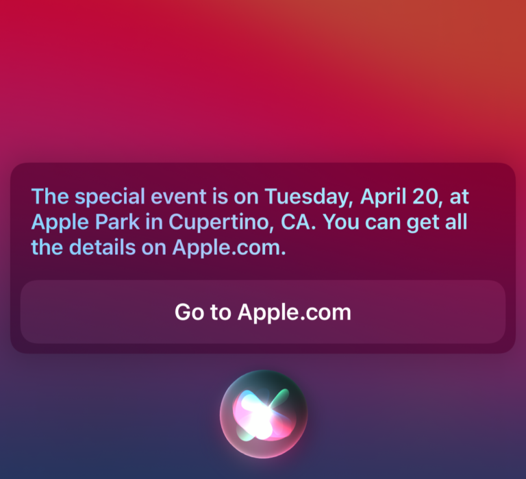 Apple April Event to be held on April 20th as revealed by Siri