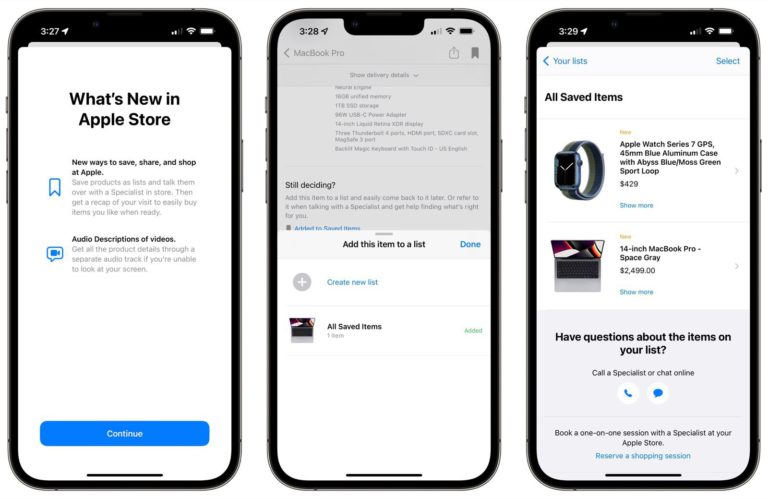 Apple Store App Adds Saved Item Lists