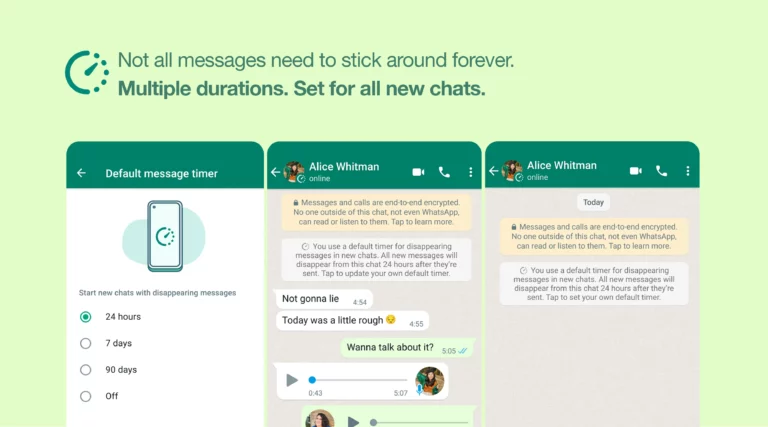 WhatsApp Begins Rolling Out Disappearing Messages and Multiple Durations Features