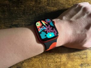Close-up on Apple Watch and Unity Bloom Sport Band