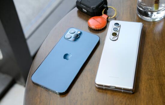 Foldable iPhone - An image of an iPhone 13 Pro next to a Galaxy Z Fold 3